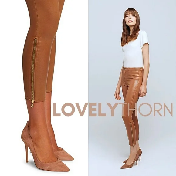 L'AGENCE // sabine zip skinny high rise ankle zipper dark khaki coated jeans - Picture 3 of 16